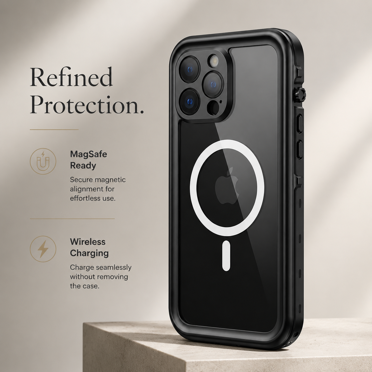 Premium iPhone Case MagSafe Compatible Waterproof IP68 Shockproof Protective Cover Full Body Sealed Camera Lens Protection Transparent Rugged Design