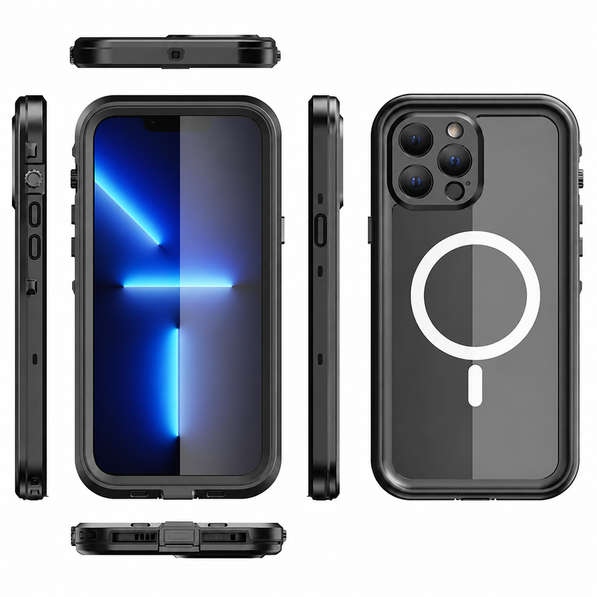Premium iPhone Case MagSafe Compatible Waterproof IP68 Shockproof Protective Cover Full Body Sealed Camera Lens Protection Transparent Rugged Design