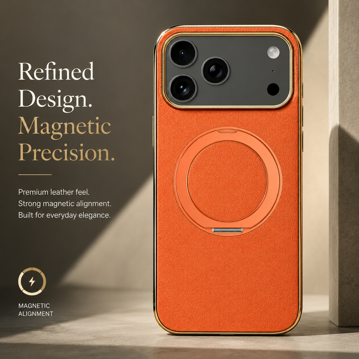 Premium iPhone Case MagSafe Cowhide Leather Magnetic Ring Holder Shockproof Protective Cover Camera Lens Protection PC TPU Anti Scratch Slim Grip