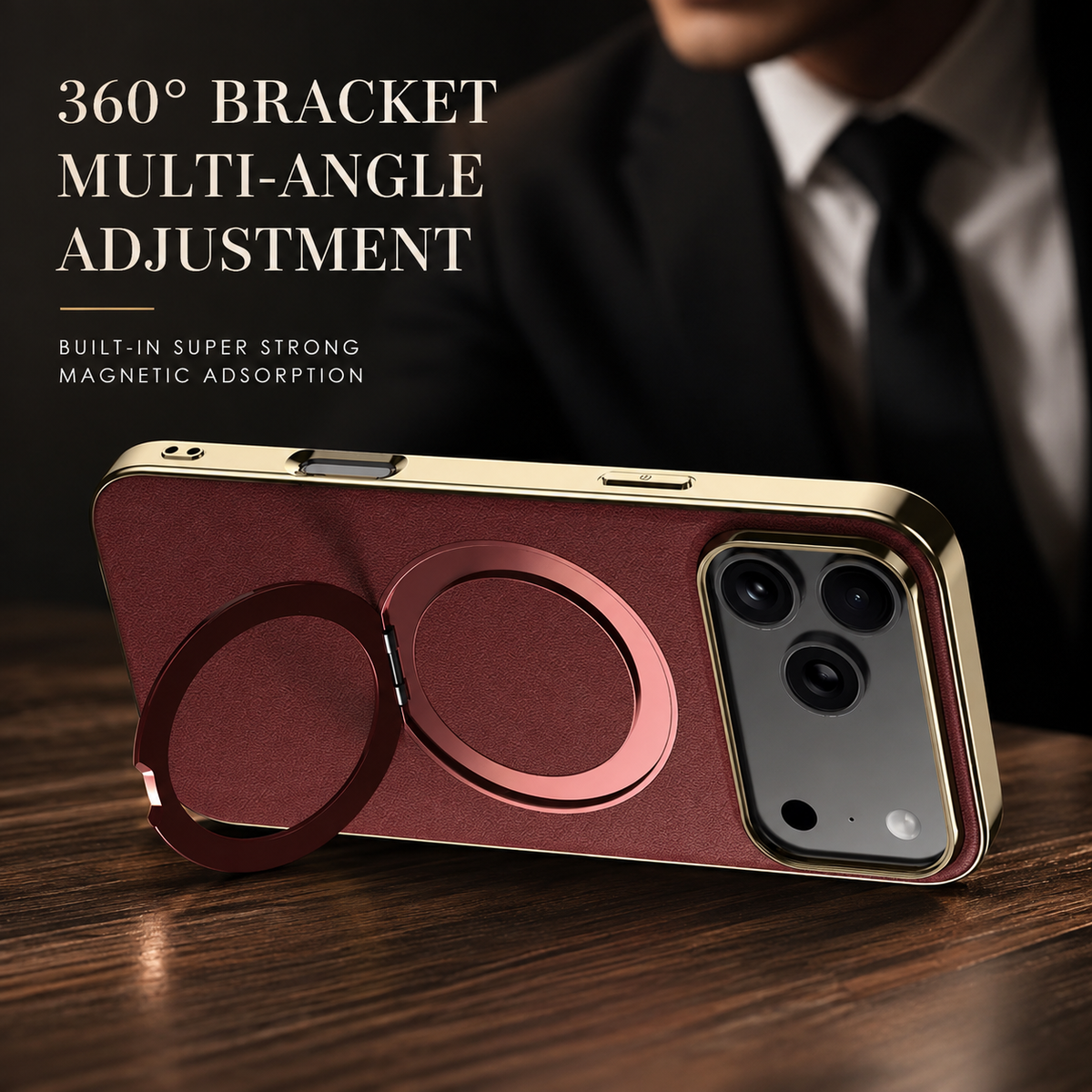 Premium iPhone Case MagSafe Cowhide Leather Magnetic Ring Holder Shockproof Protective Cover Camera Lens Protection PC TPU Anti Scratch Slim Grip