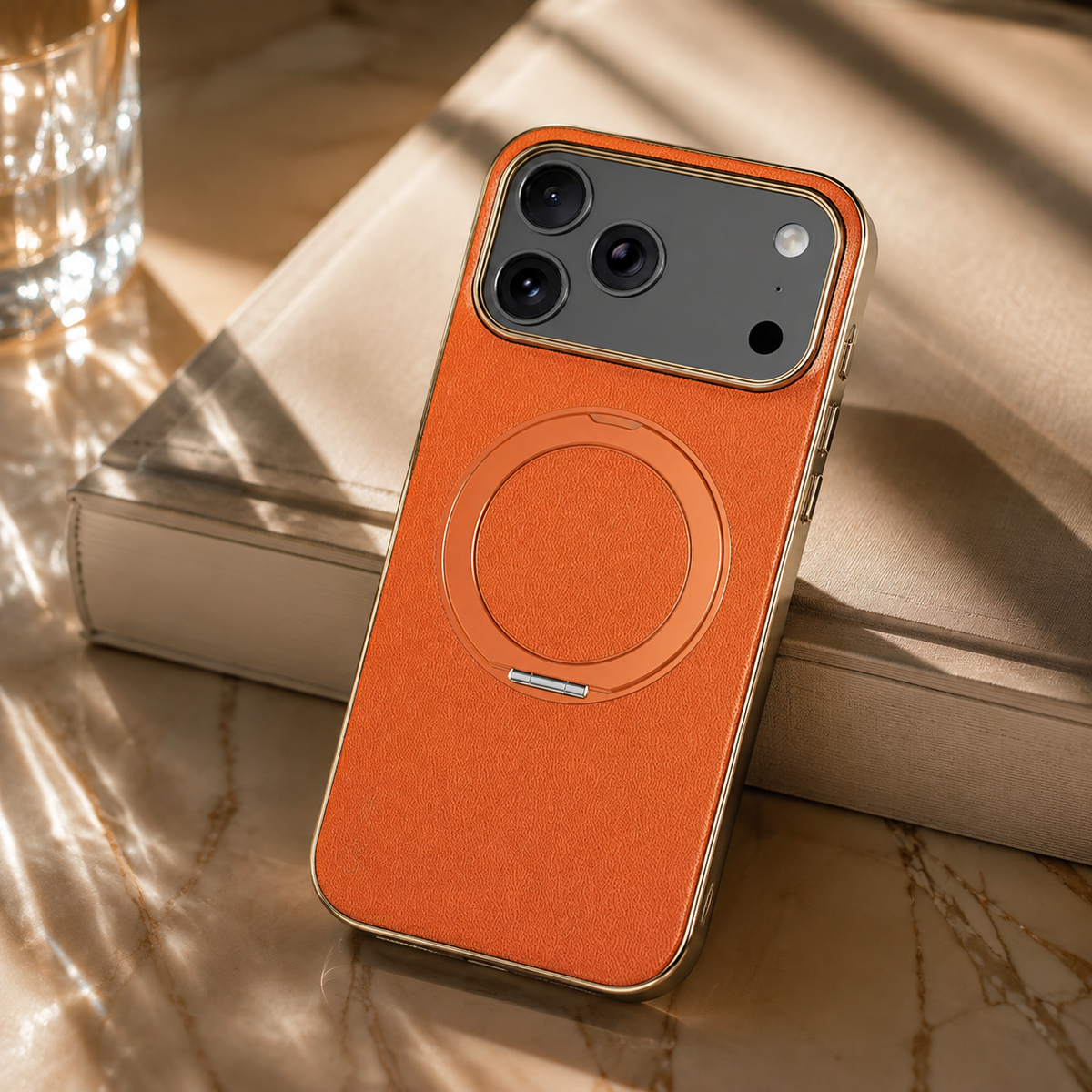 Premium iPhone Case MagSafe Cowhide Leather Magnetic Ring Holder Shockproof Protective Cover Camera Lens Protection PC TPU Anti Scratch Slim Grip