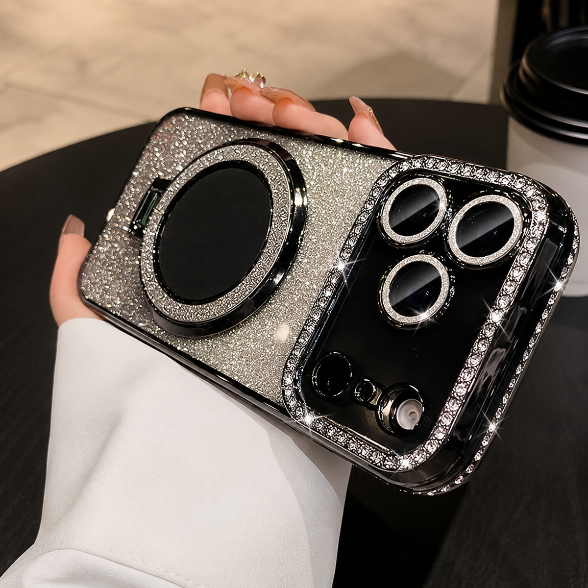 Premium iPhone Case MagSafe Diamond Glitter Clear Magnetic Stand Lens Protection Soft TPU Sparkling Shockproof Protective Cover for iPhone