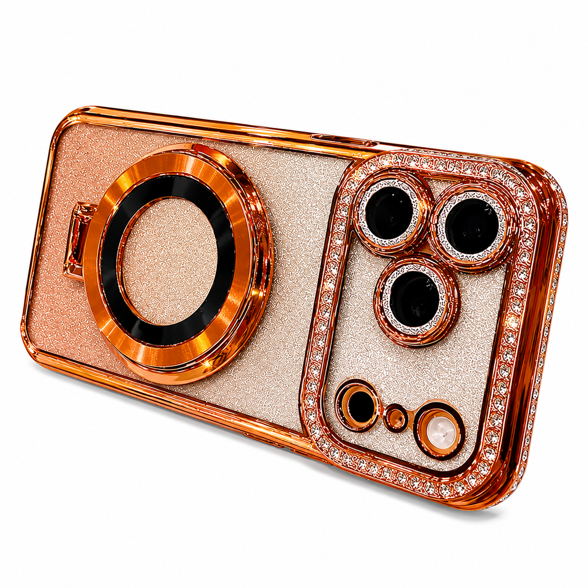 Premium iPhone Case MagSafe Diamond Glitter Clear Magnetic Stand Lens Protection Soft TPU Sparkling Shockproof Protective Cover for iPhone