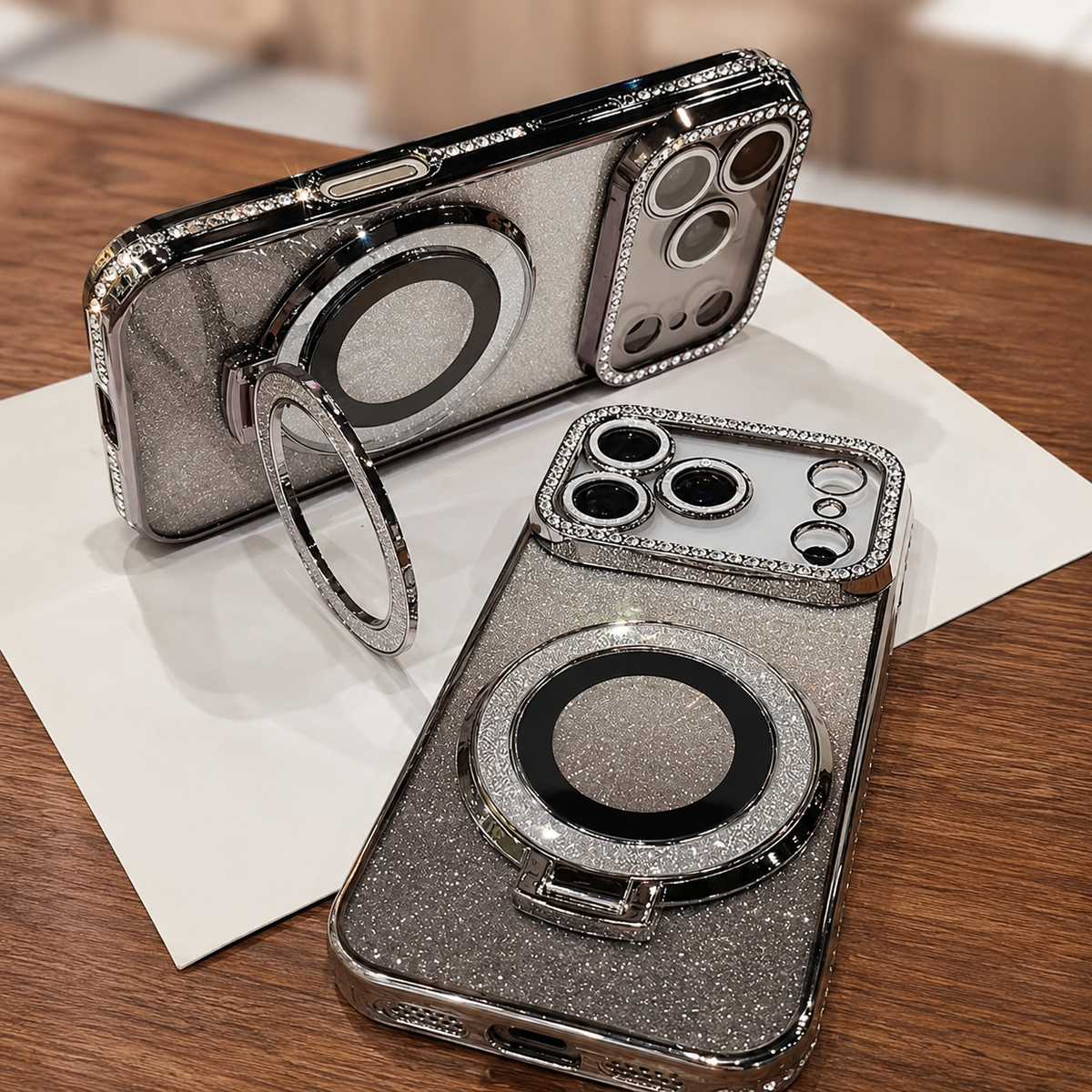Premium iPhone Case MagSafe Diamond Glitter Clear Magnetic Stand Lens Protection Soft TPU Sparkling Shockproof Protective Cover for iPhone