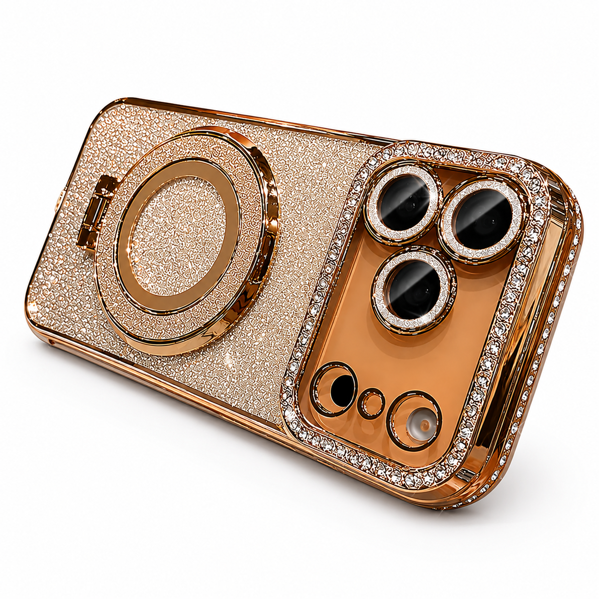 Premium iPhone Case MagSafe Diamond Glitter Clear Magnetic Stand Lens Protection Soft TPU Sparkling Shockproof Protective Cover for iPhone