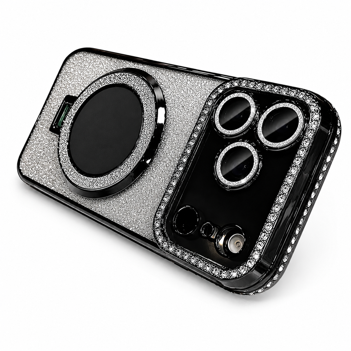 Premium iPhone Case MagSafe Diamond Glitter Clear Magnetic Stand Lens Protection Soft TPU Sparkling Shockproof Protective Cover for iPhone