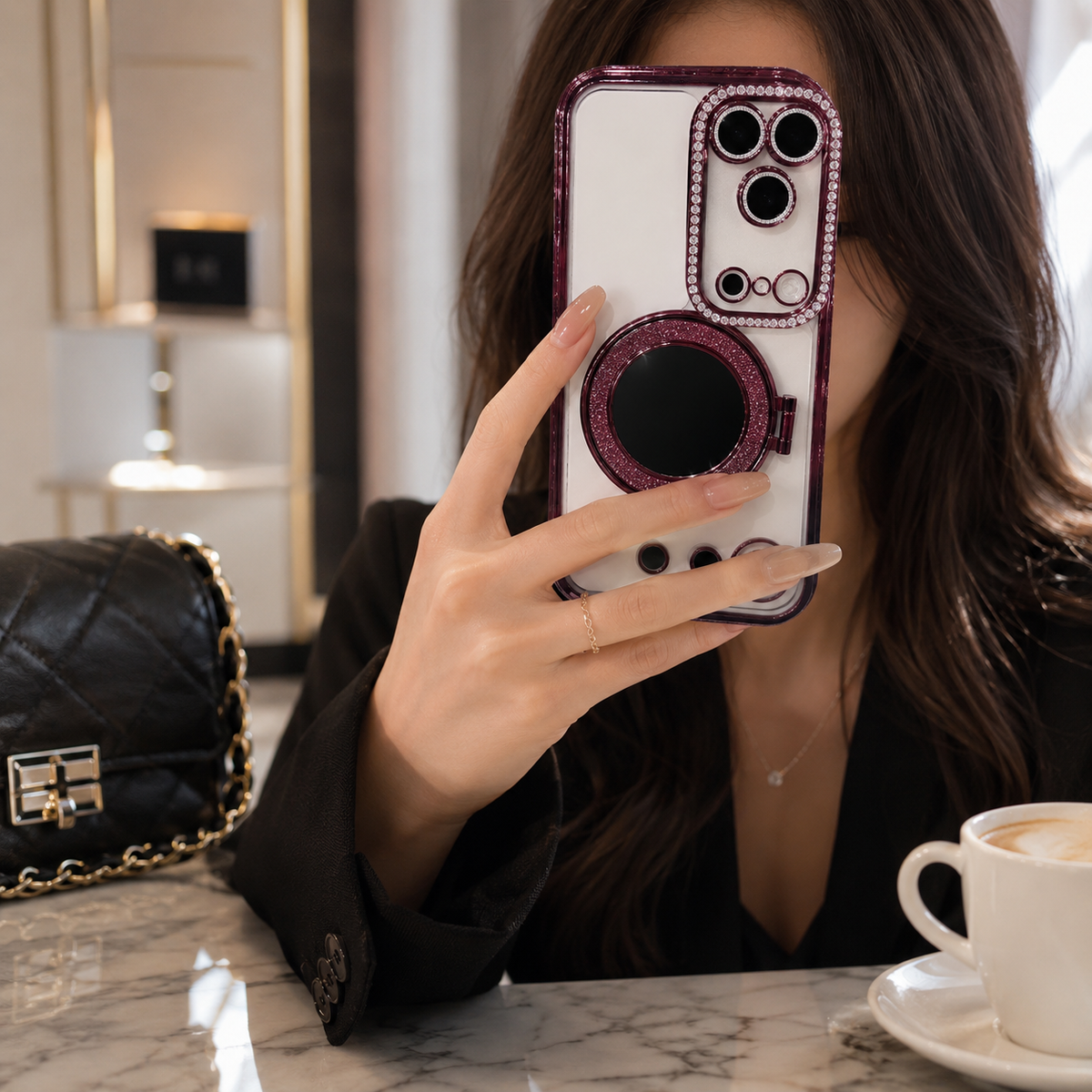 Premium iPhone Case MagSafe Diamond Glitter Mirror Magnetic Stand Clear Shockproof PC TPU Sparkling Ring Holder Protective Cover Slim Case