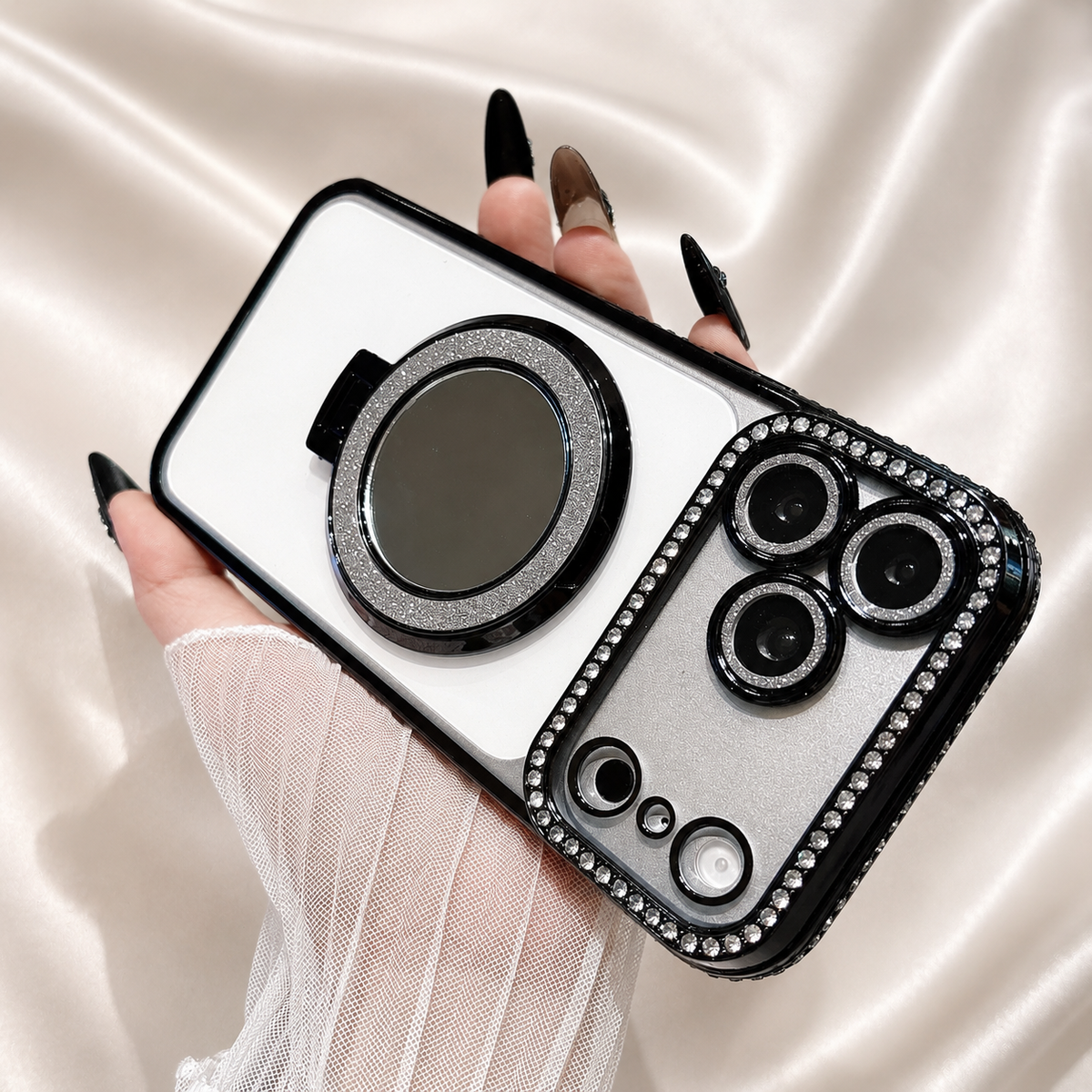 Premium iPhone Case MagSafe Diamond Glitter Mirror Magnetic Stand Clear Shockproof PC TPU Sparkling Ring Holder Protective Cover Slim Case
