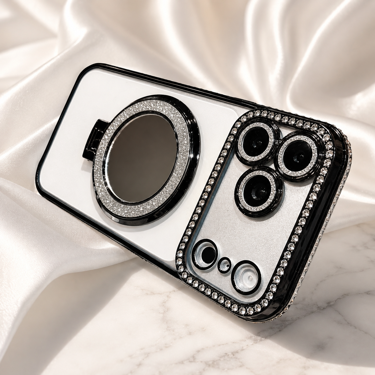 Premium iPhone Case MagSafe Diamond Glitter Mirror Magnetic Stand Clear Shockproof PC TPU Sparkling Ring Holder Protective Cover Slim Case