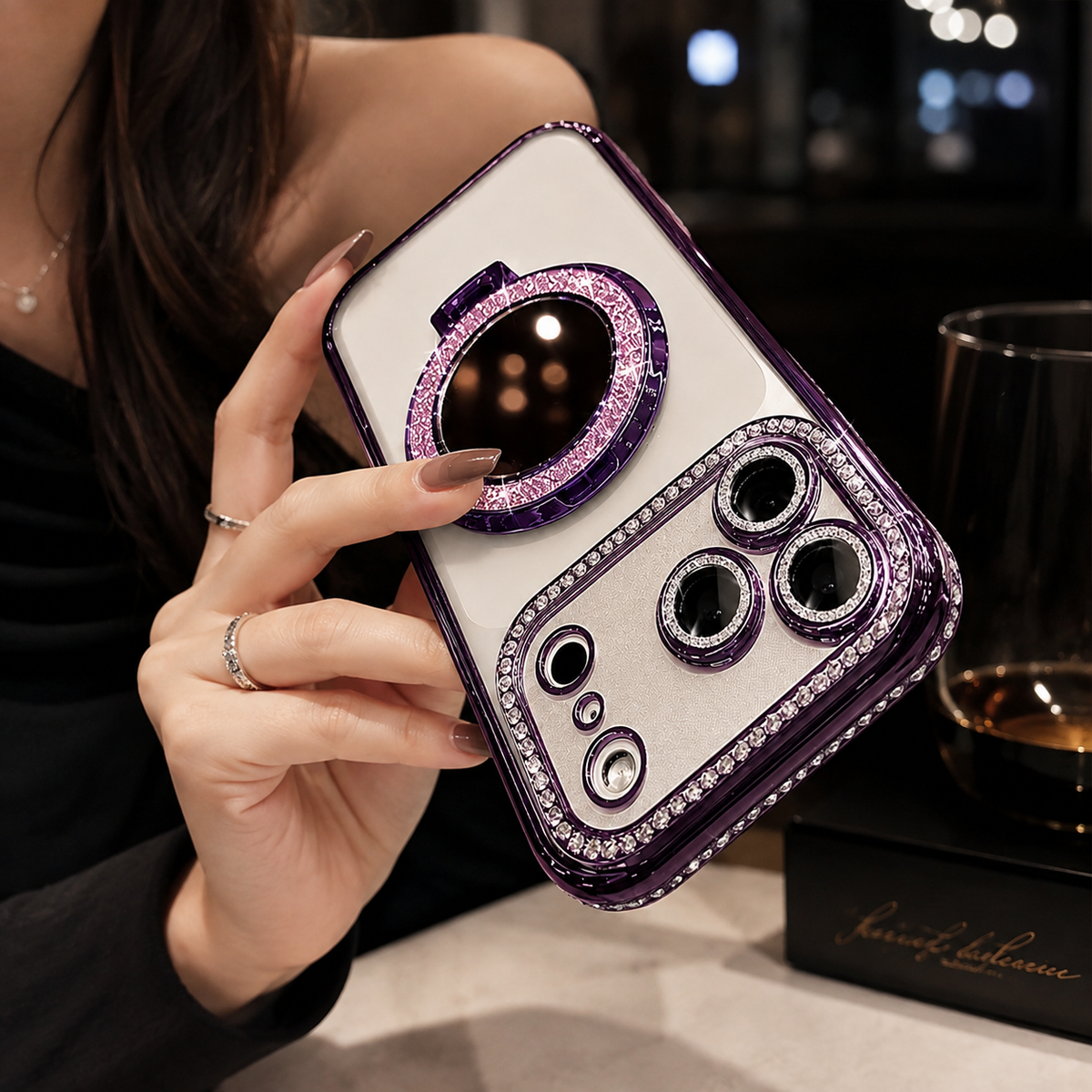 Premium iPhone Case MagSafe Diamond Glitter Mirror Magnetic Stand Clear Shockproof PC TPU Sparkling Ring Holder Protective Cover Slim Case