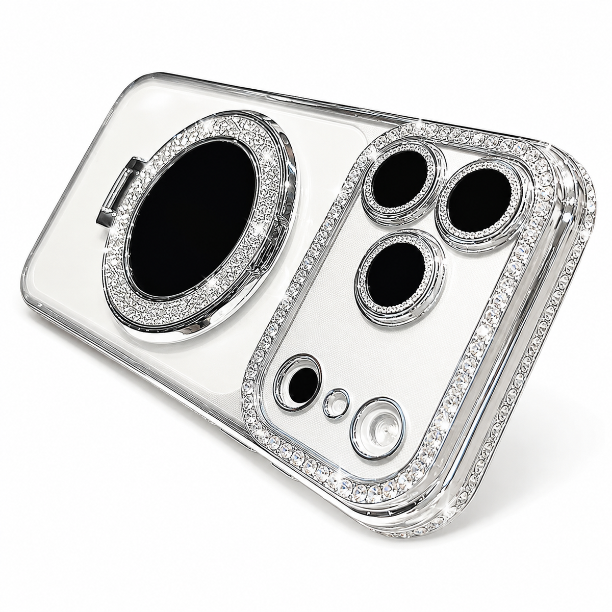 Premium iPhone Case MagSafe Diamond Glitter Mirror Magnetic Stand Clear Shockproof PC TPU Sparkling Ring Holder Protective Cover Slim Case
