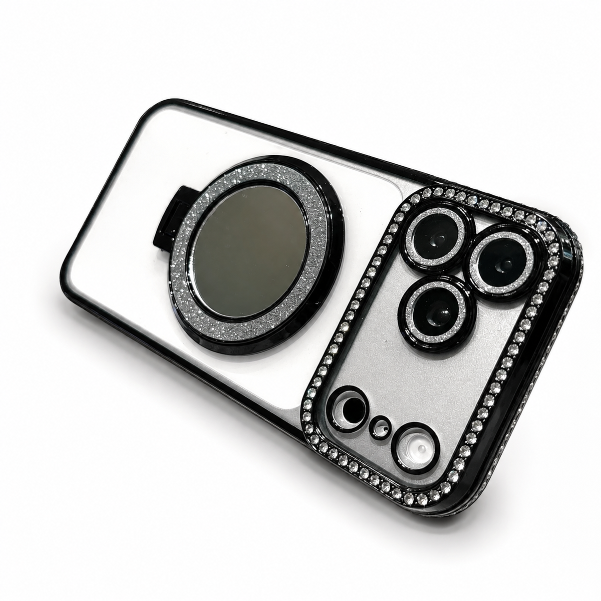 Premium iPhone Case MagSafe Diamond Glitter Mirror Magnetic Stand Clear Shockproof PC TPU Sparkling Ring Holder Protective Cover Slim Case