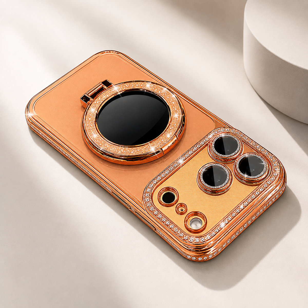 Premium iPhone Case MagSafe Diamond Mirror Stand Glitter Clear TPU Magnetic Holder Transparent Sparkling Lens Protective Cover Anti Scratch Slim Case