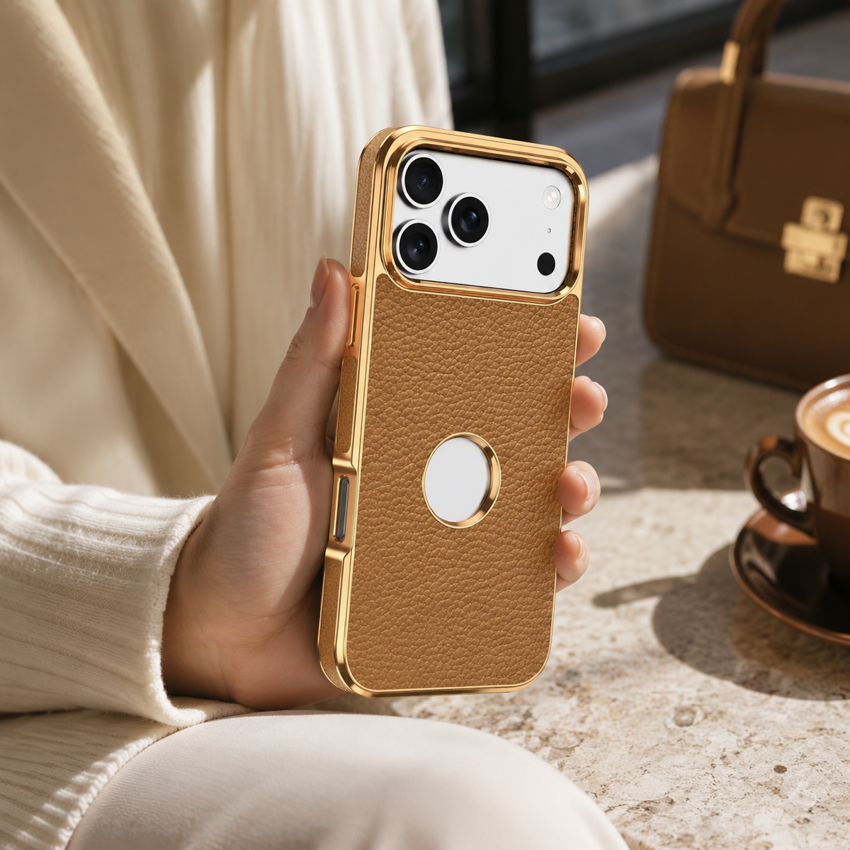 Premium iPhone Case MagSafe Genuine Cowhide Leather Slim Protective Cover Lychee Texture Anti Fingerprint Non Slip Camera Protection Magnetic Lightweight