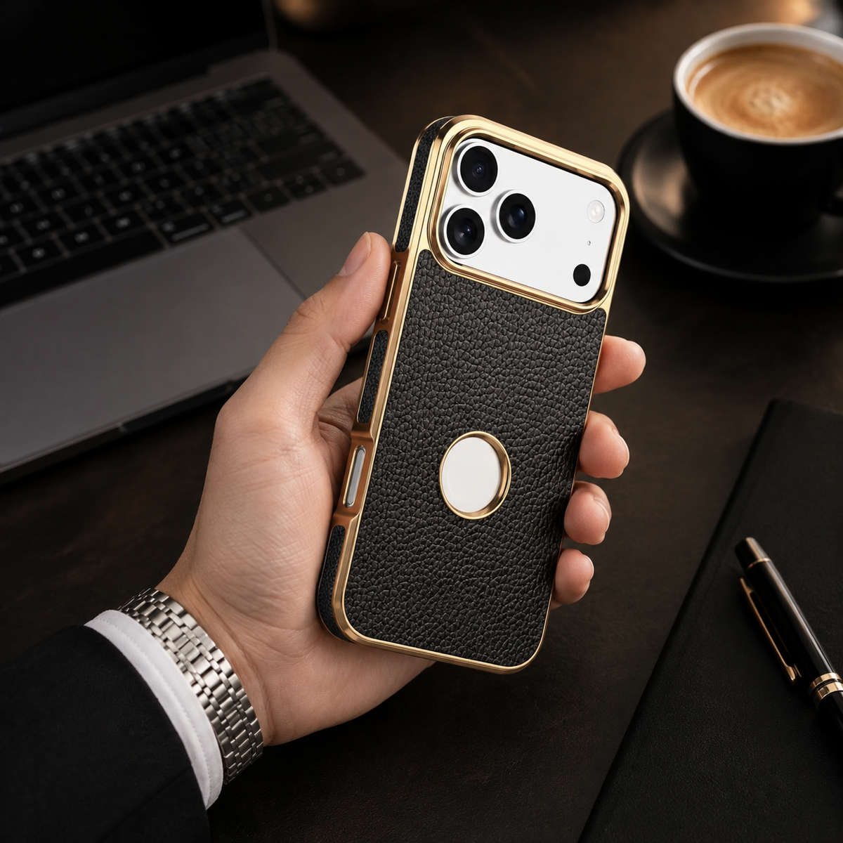 Premium iPhone Case MagSafe Genuine Cowhide Leather Slim Protective Cover Lychee Texture Anti Fingerprint Non Slip Camera Protection Magnetic Lightweight
