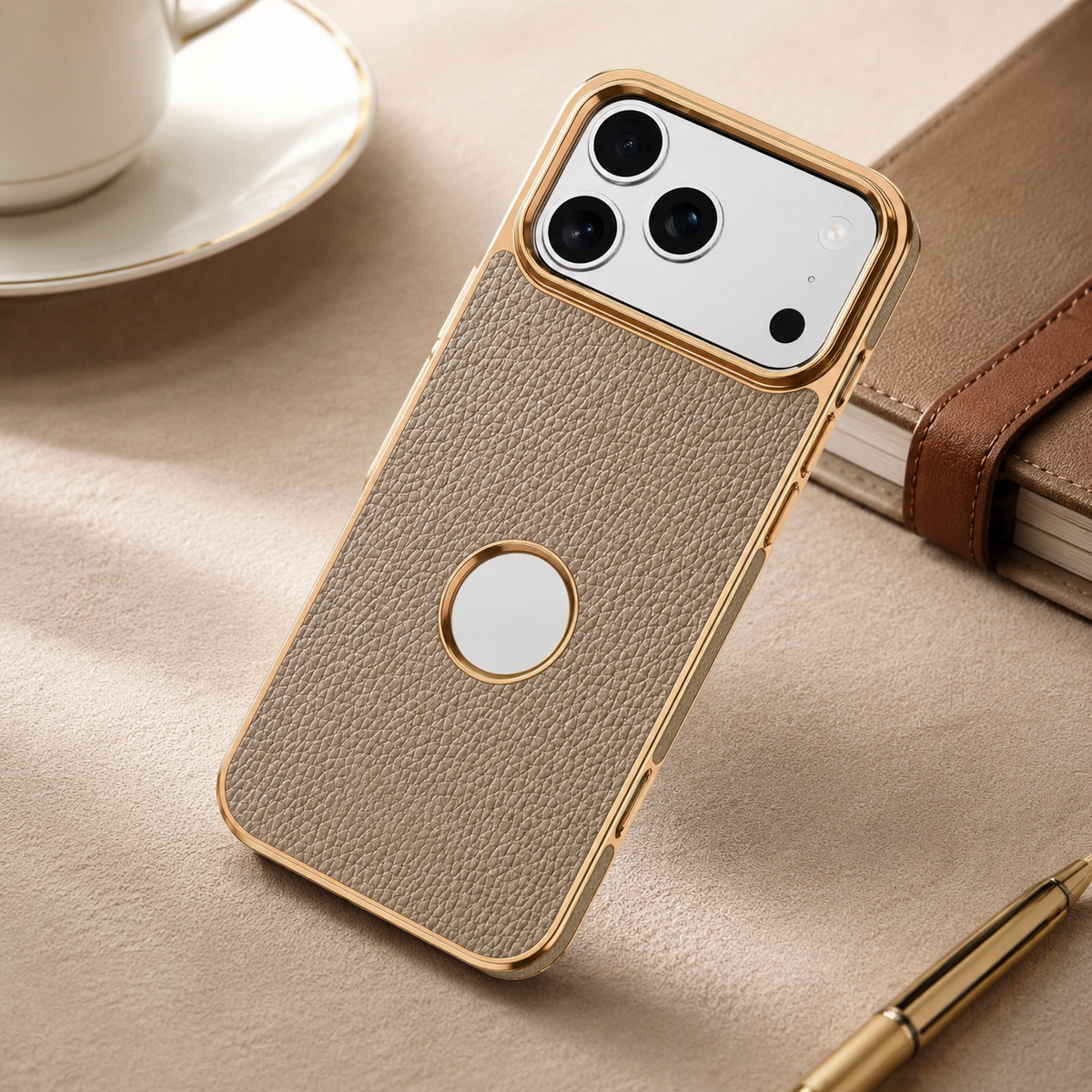 Premium iPhone Case MagSafe Genuine Cowhide Leather Slim Protective Cover Lychee Texture Anti Fingerprint Non Slip Camera Protection Magnetic Lightweight