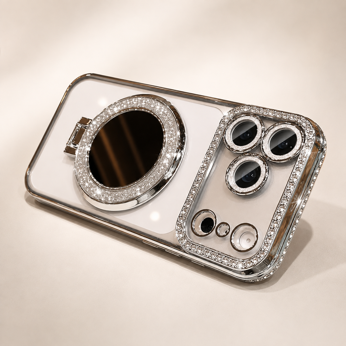 Premium iPhone Case MagSafe Glitter Clear Mirror Magnetic Ring Stand Lens Film Soft TPU Sparkling Protective Cover Anti Scratch Slim Holder Case