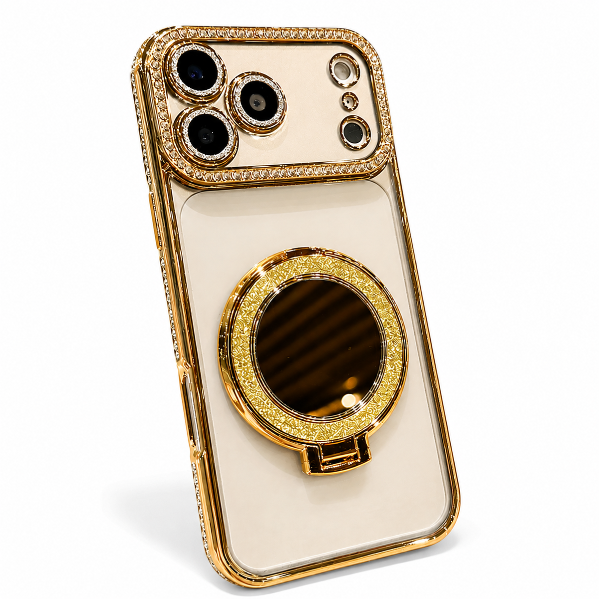 Premium iPhone Case MagSafe Glitter Clear Mirror Magnetic Ring Stand Lens Film Soft TPU Sparkling Protective Cover Anti Scratch Slim Holder Case