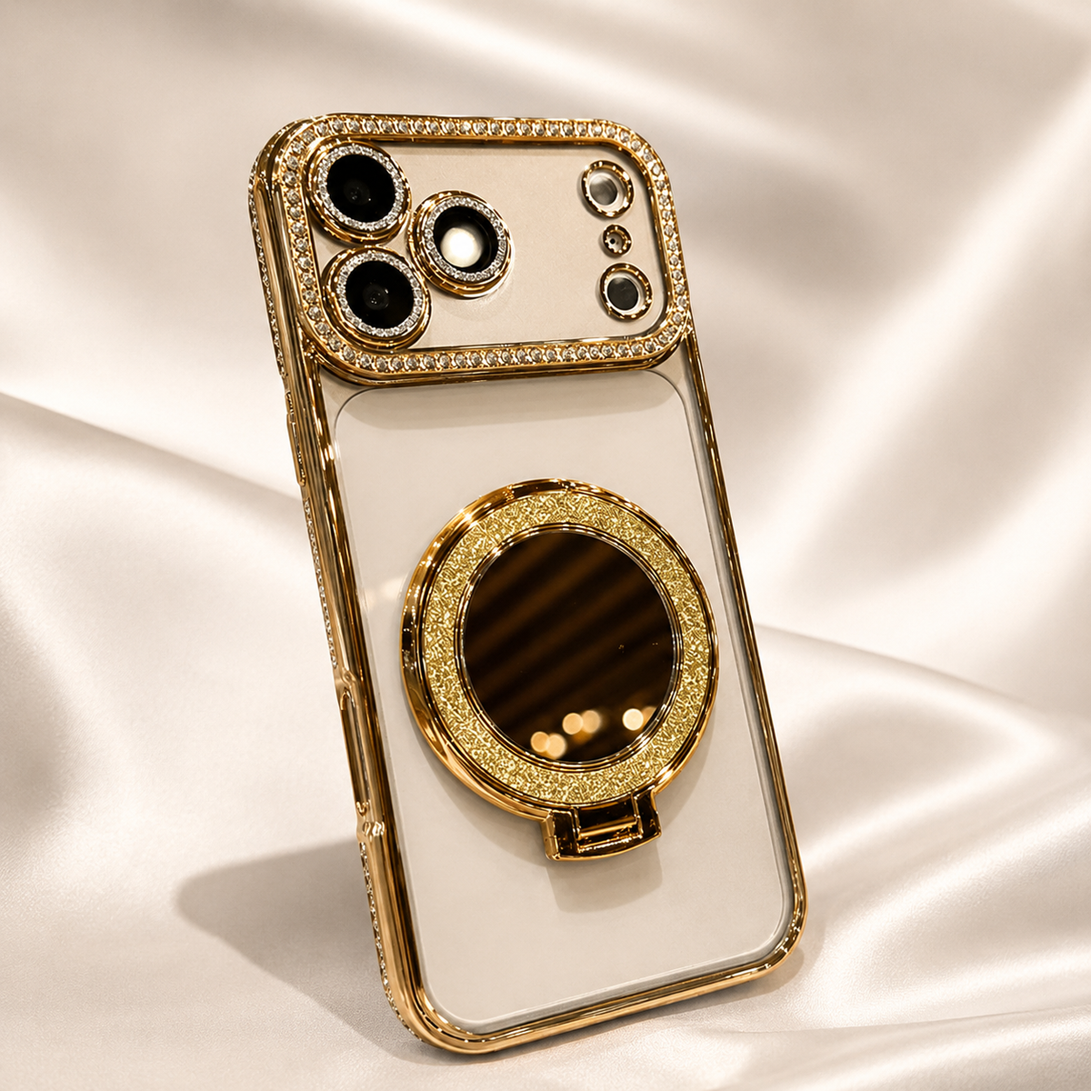 Premium iPhone Case MagSafe Glitter Clear Mirror Magnetic Ring Stand Lens Film Soft TPU Sparkling Protective Cover Anti Scratch Slim Holder Case