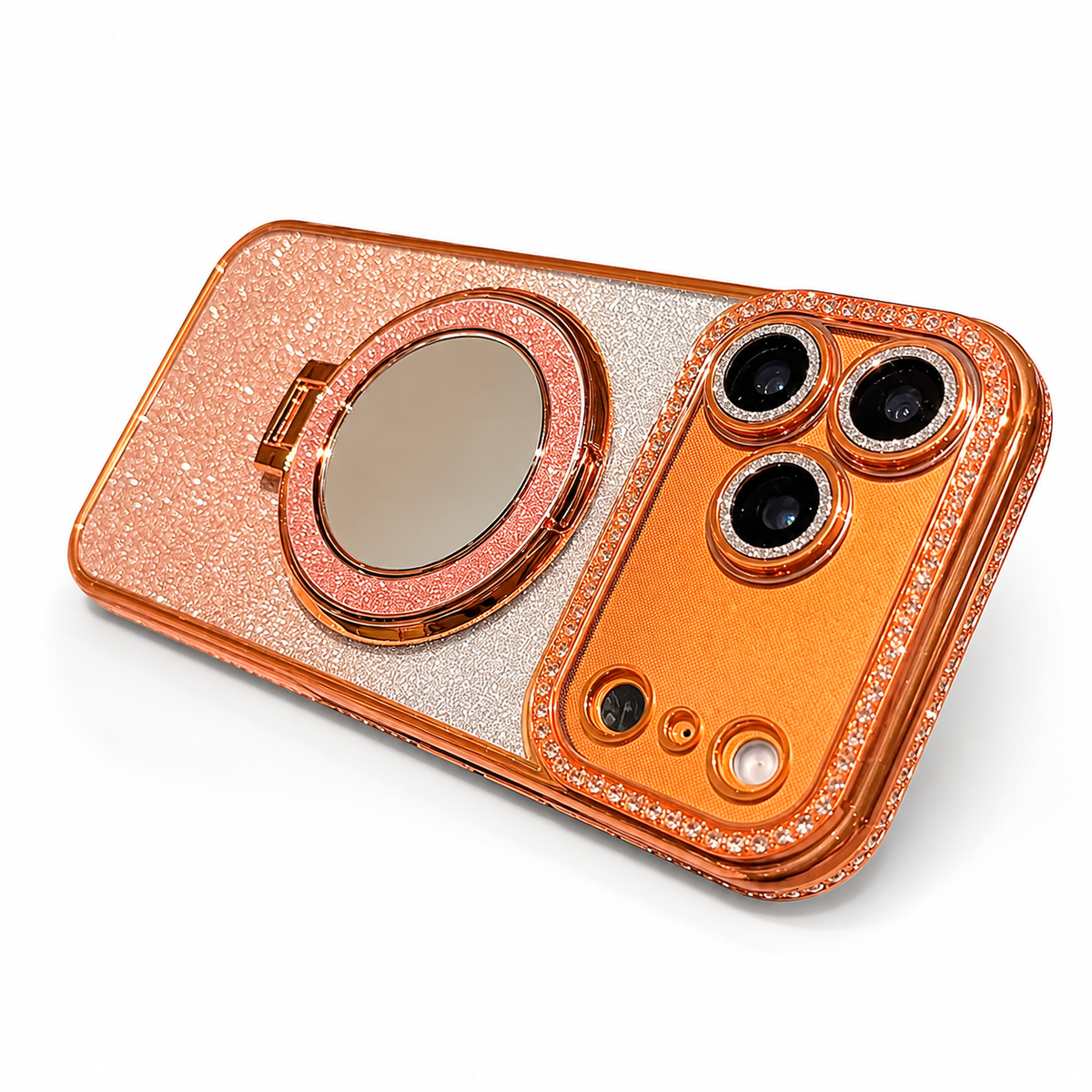 Premium iPhone Case MagSafe Glitter Diamond Clear Mirror Magnetic Ring Holder PC TPU Sparkling Stand Shockproof Protective Cover Anti Scratch Slim Case