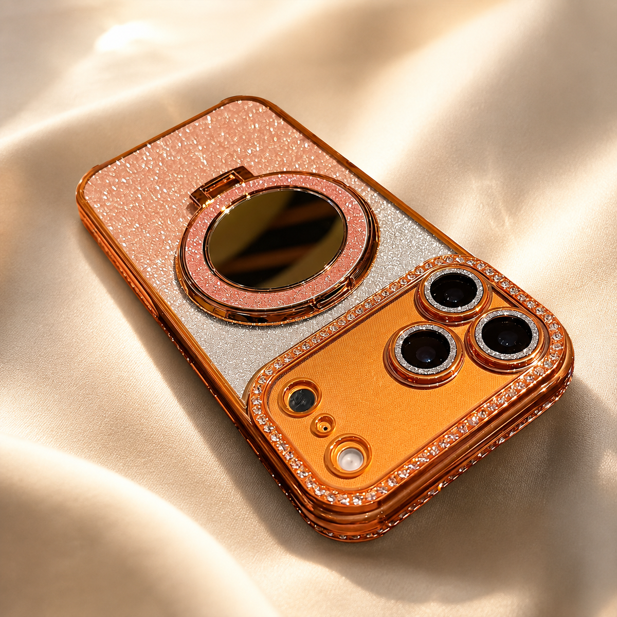 Premium iPhone Case MagSafe Glitter Diamond Clear Mirror Magnetic Ring Holder PC TPU Sparkling Stand Shockproof Protective Cover Anti Scratch Slim Case