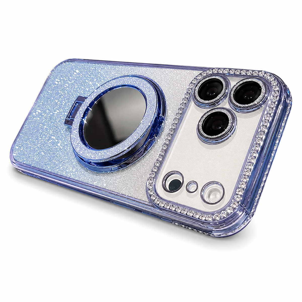 Premium iPhone Case MagSafe Glitter Diamond Clear Mirror Magnetic Ring Holder PC TPU Sparkling Stand Shockproof Protective Cover Anti Scratch Slim Case