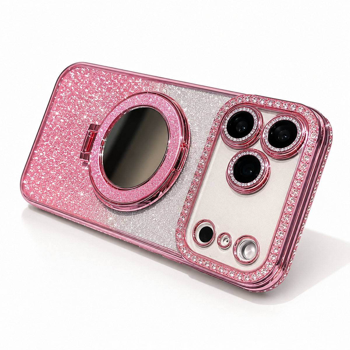 Premium iPhone Case MagSafe Glitter Diamond Clear Mirror Magnetic Ring Holder PC TPU Sparkling Stand Shockproof Protective Cover Anti Scratch Slim Case
