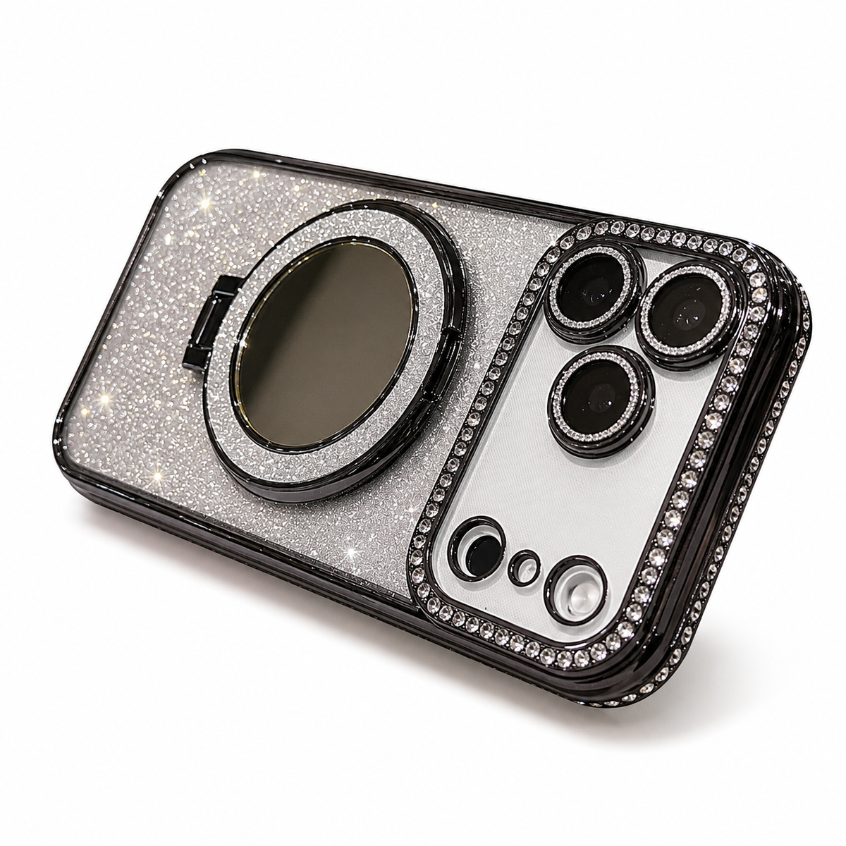 Premium iPhone Case MagSafe Glitter Diamond Clear Mirror Magnetic Ring Holder PC TPU Sparkling Stand Shockproof Protective Cover Anti Scratch Slim Case
