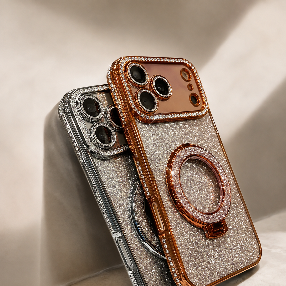 Premium iPhone Case MagSafe Glitter Diamond Mirror Magnetic Bracket Stand Makeup Lens Film Anti Scratch Non Slip Jewelled Protective Cover