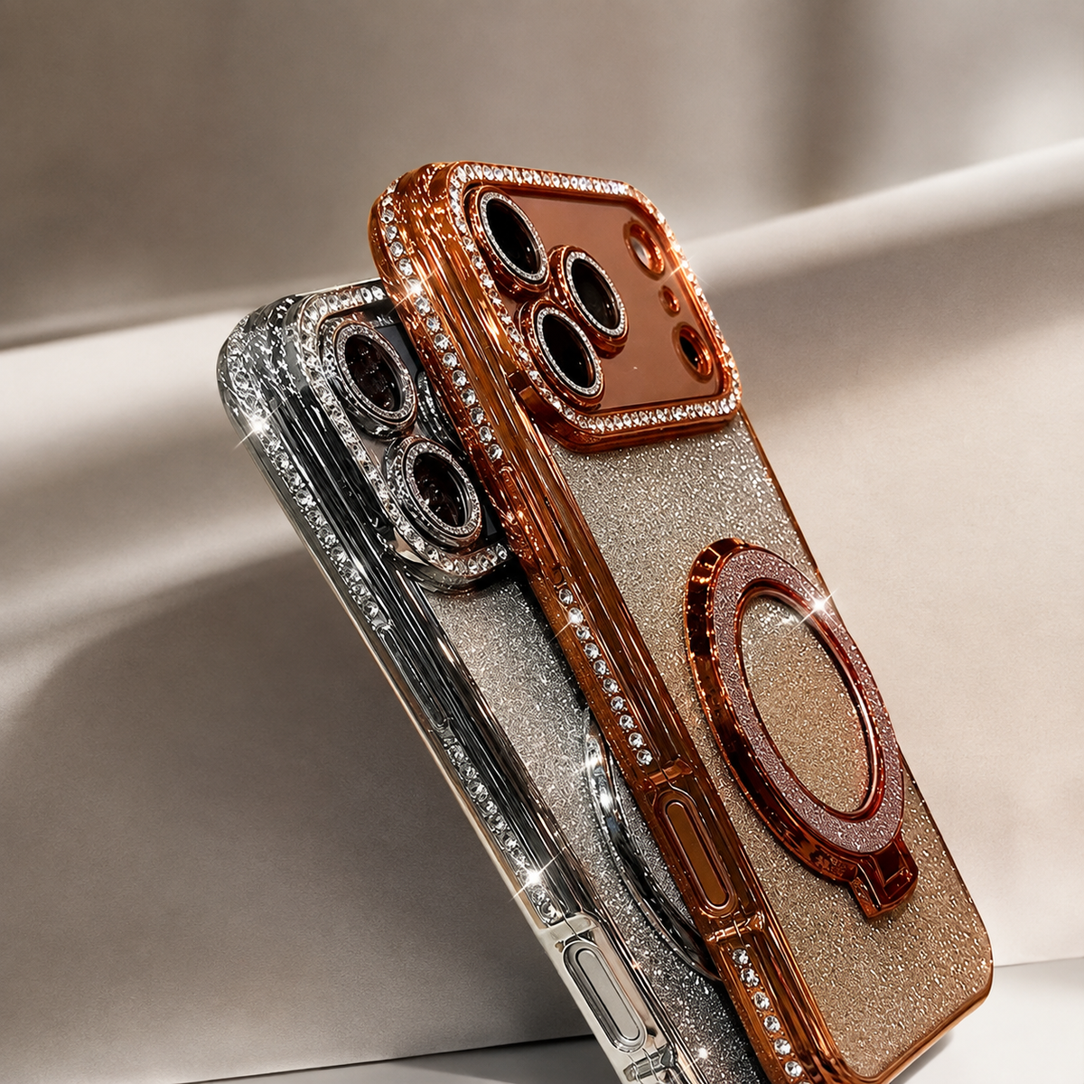 Premium iPhone Case MagSafe Glitter Diamond Mirror Magnetic Bracket Stand Makeup Lens Film Anti Scratch Non Slip Jewelled Protective Cover