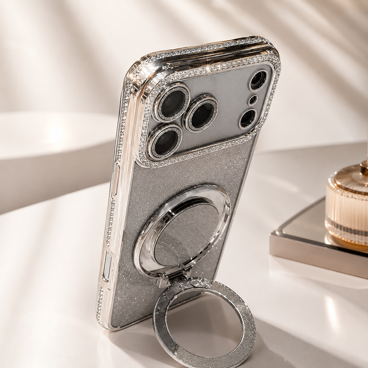 Premium iPhone Case MagSafe Glitter Diamond Mirror Magnetic Bracket Stand Makeup Lens Film Anti Scratch Non Slip Jewelled Protective Cover
