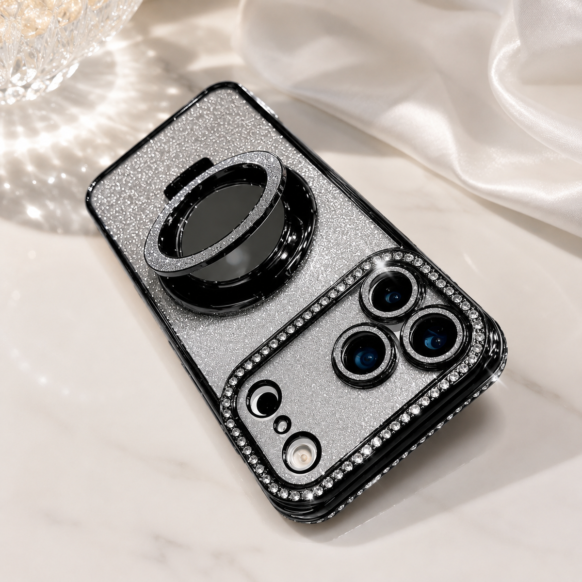 Premium iPhone Case MagSafe Glitter Diamond Mirror Magnetic Bracket Stand Makeup Lens Film Anti Scratch Non Slip Jewelled Protective Cover
