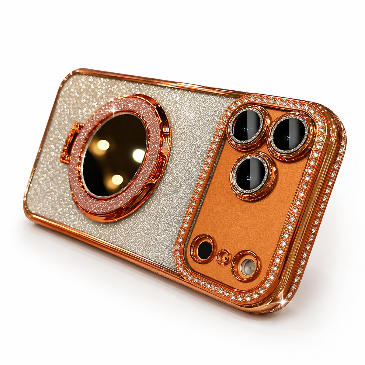 Premium iPhone Case MagSafe Glitter Diamond Mirror Magnetic Bracket Stand Makeup Lens Film Anti Scratch Non Slip Jewelled Protective Cover