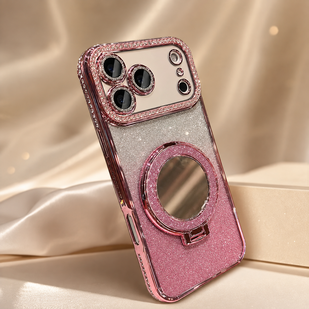 Premium iPhone Case MagSafe Glitter Diamond Mirror Magnetic Bracket Stand Makeup Lens Film Anti Scratch Non Slip Jewelled Protective Cover