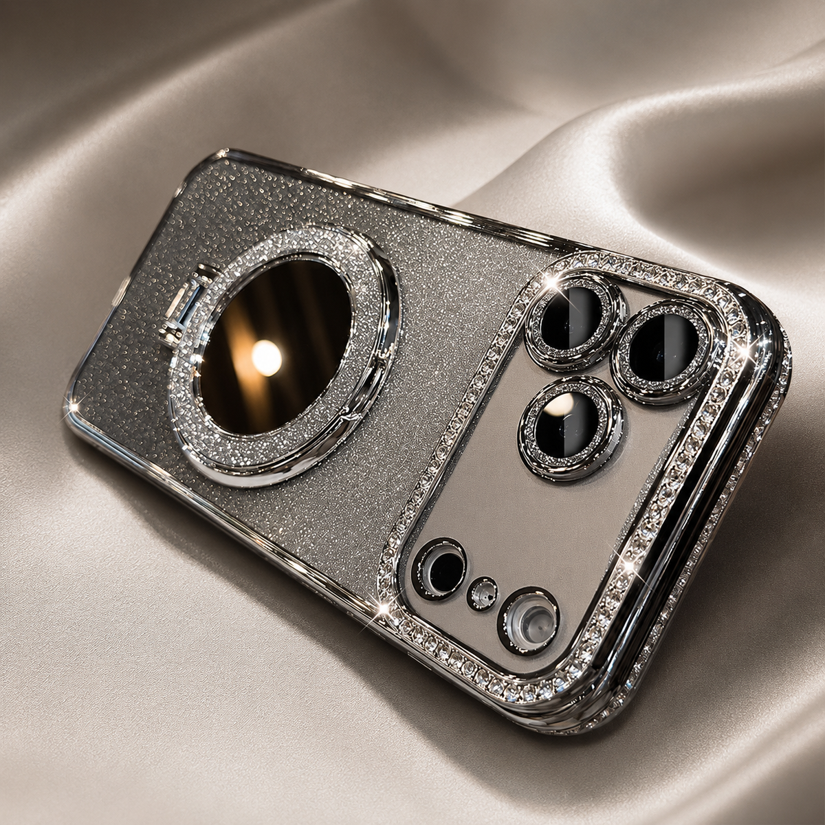 Premium iPhone Case MagSafe Glitter Diamond Mirror Magnetic Bracket Stand Makeup Lens Film Anti Scratch Non Slip Jewelled Protective Cover