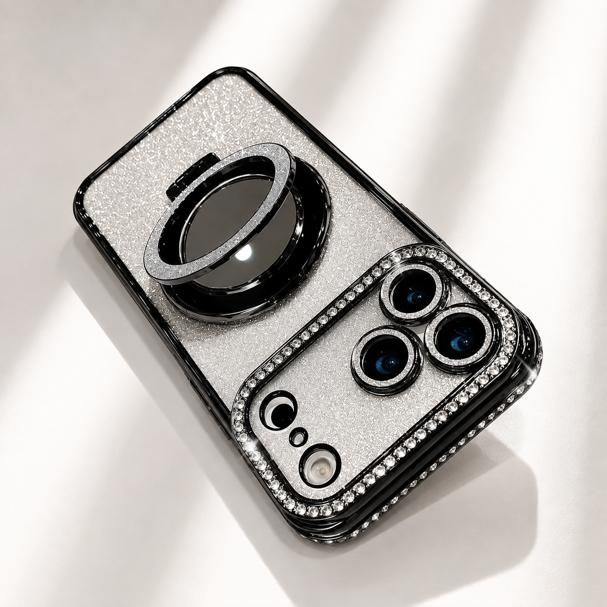 Premium iPhone Case MagSafe Glitter Diamond Mirror Magnetic Bracket Stand Makeup Lens Film Anti Scratch Non Slip Jewelled Protective Cover