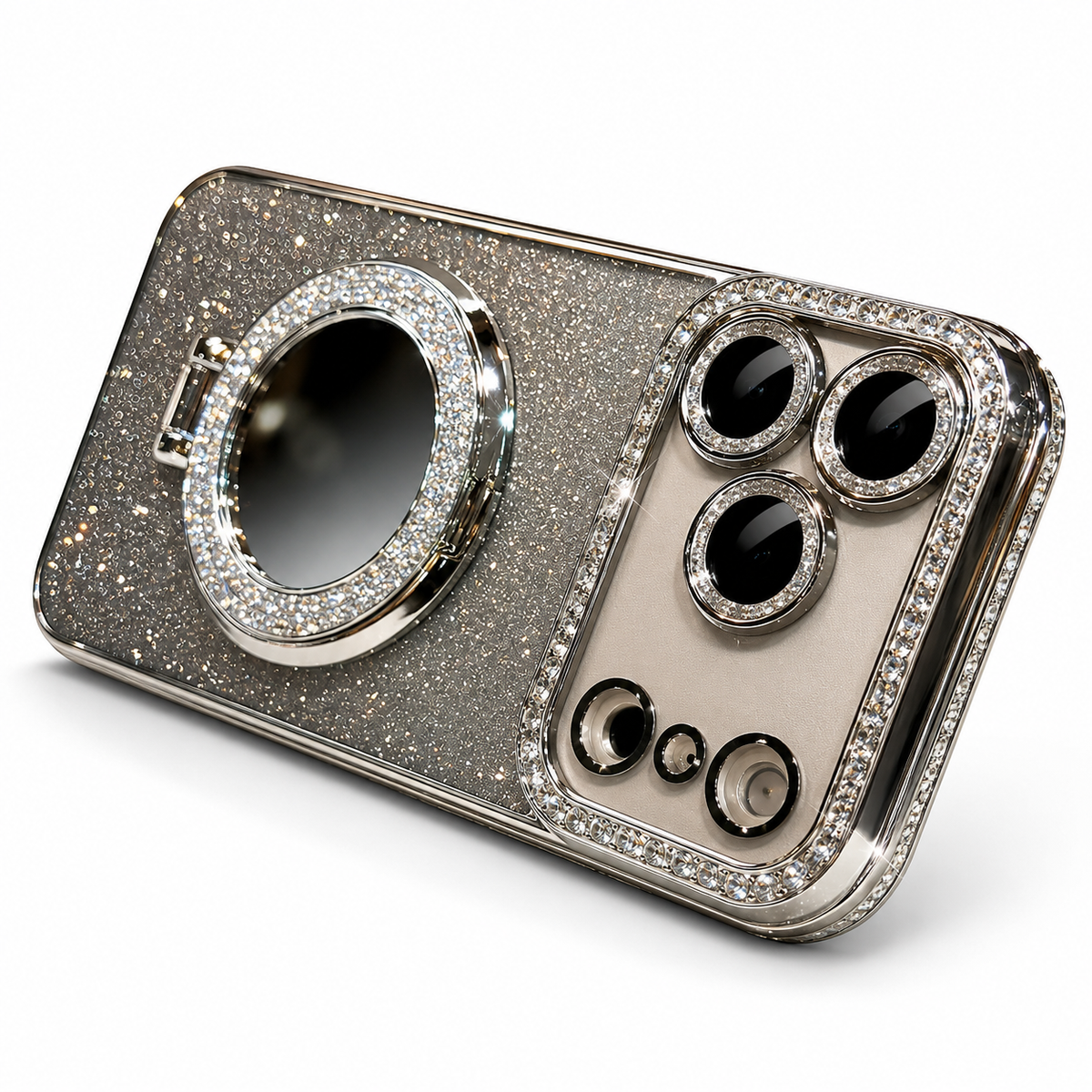 Premium iPhone Case MagSafe Glitter Diamond Mirror Magnetic Bracket Stand Makeup Lens Film Anti Scratch Non Slip Jewelled Protective Cover