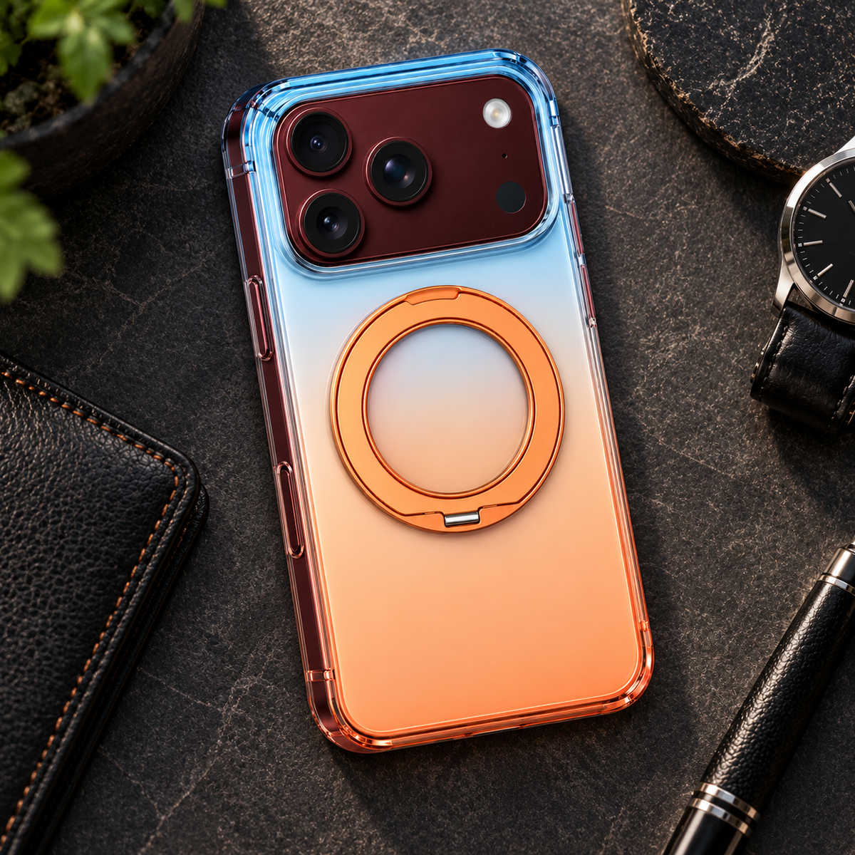 Premium iPhone Case MagSafe Gradient Foldable Hinge Armor Magnetic 360 Rotating Stand Shockproof Slim Protective Cover for iPhone Ultra Fold