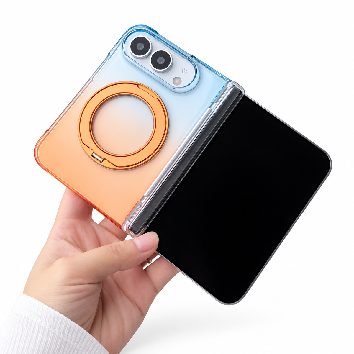 Premium iPhone Case MagSafe Gradient Magnetic Rotating Folding Stand Hinge Protection Shockproof Foldable Slim Protective Cover Case Design