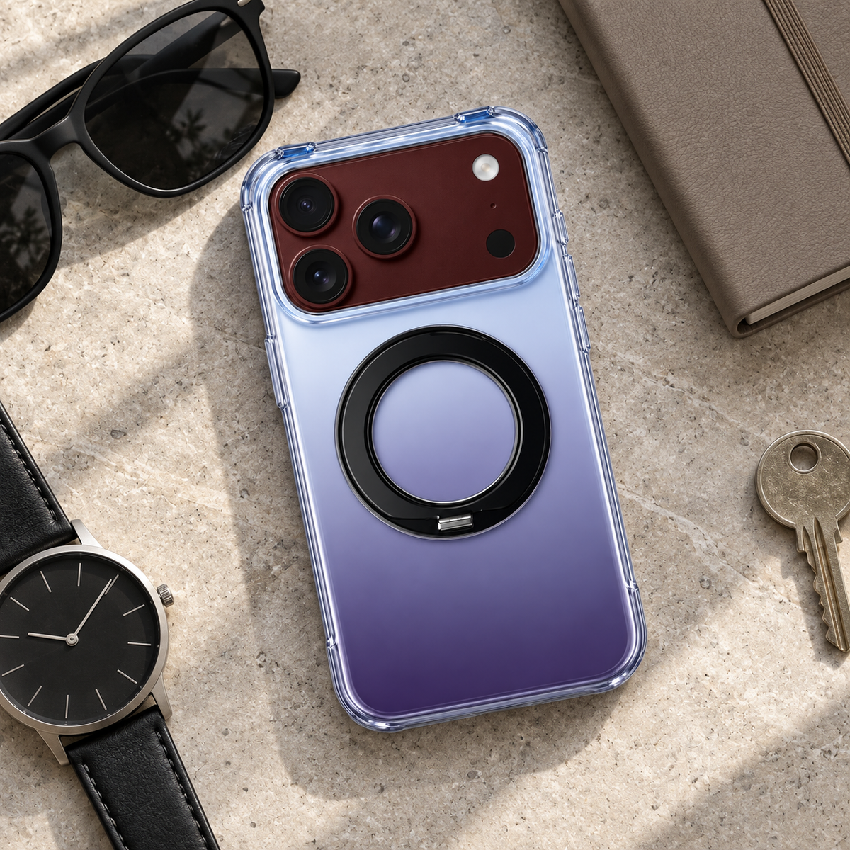 Premium iPhone Case MagSafe Gradient Magnetic Rotating Folding Stand Hinge Protection Shockproof Foldable Slim Protective Cover Case Design