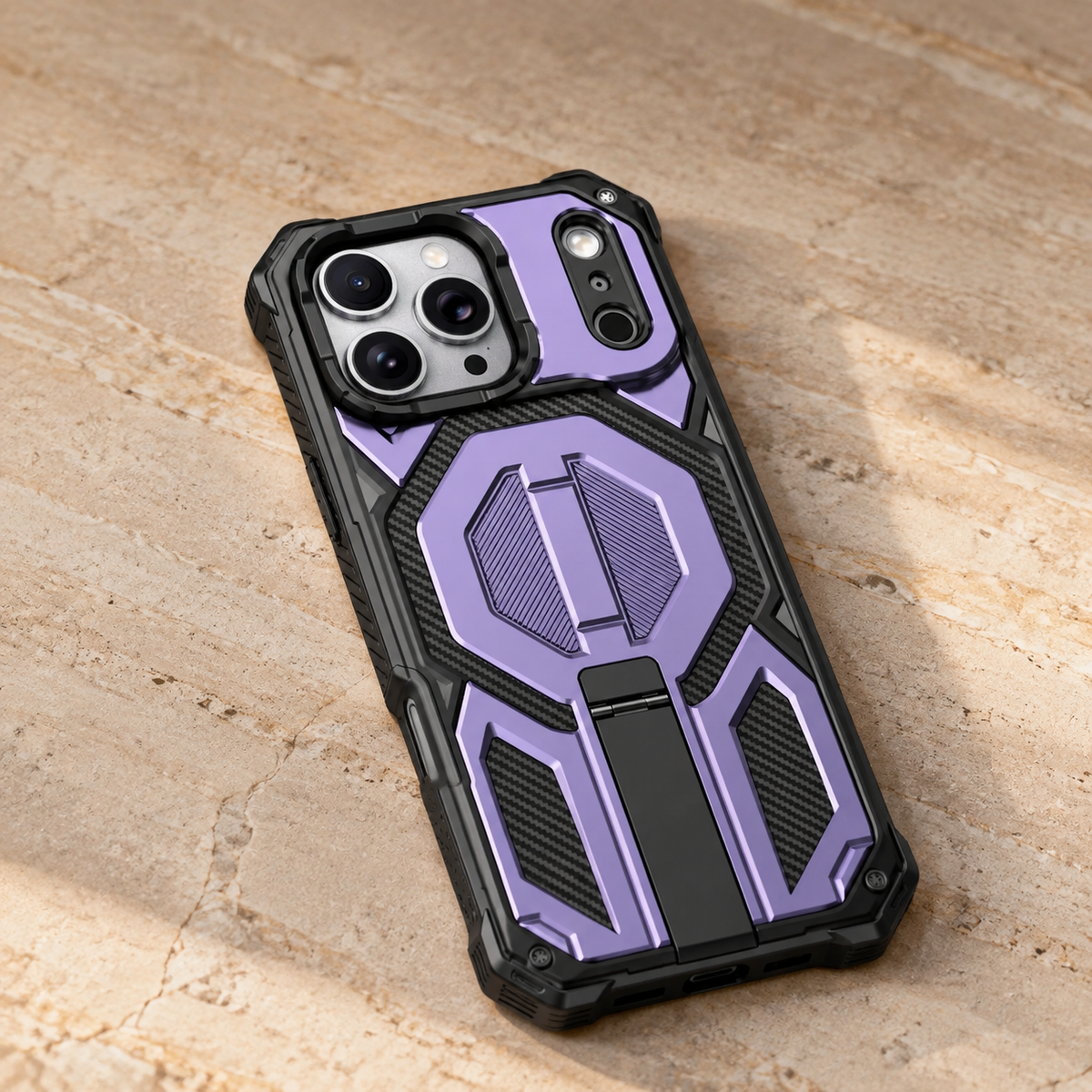 Premium iPhone Case MagSafe Heavy Duty Armor Magnetic Metal Stand Shockproof PC TPU Dual Layer Matte Non Slip Rugged Protective Bumper Cover Case