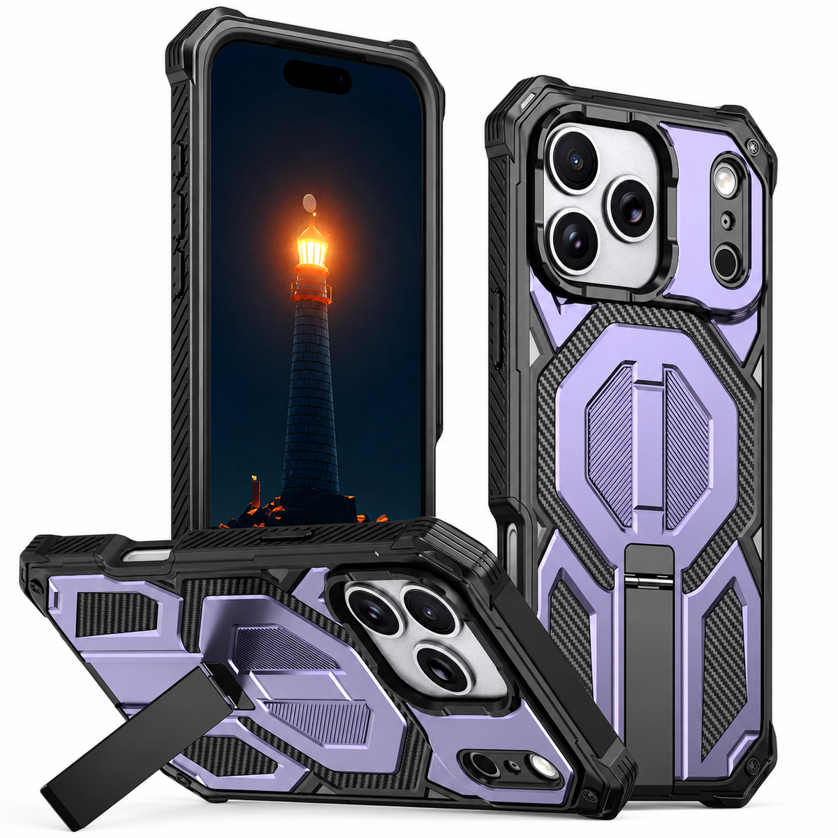 Premium iPhone Case MagSafe Heavy Duty Armor Magnetic Metal Stand Shockproof PC TPU Dual Layer Matte Non Slip Rugged Protective Bumper Cover Case