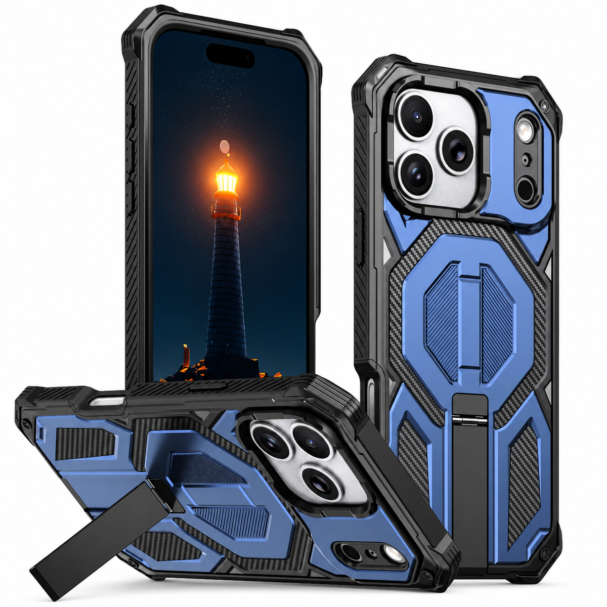 Premium iPhone Case MagSafe Heavy Duty Armor Magnetic Metal Stand Shockproof PC TPU Dual Layer Matte Non Slip Rugged Protective Bumper Cover Case