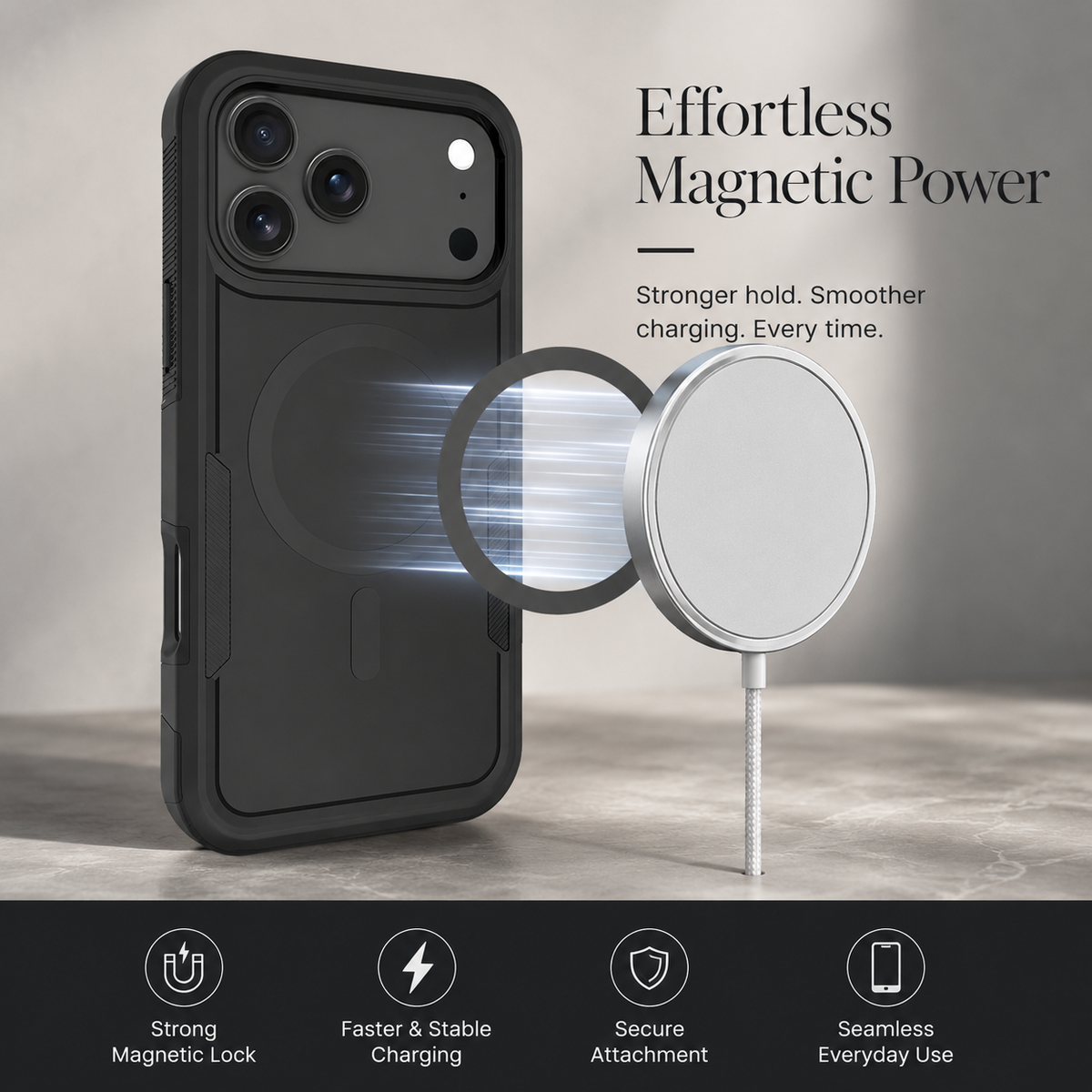 Premium iPhone Case MagSafe Heavy Duty Armor Shockproof Protective Cover PC TPU Magnetic Charging Matte Anti Fingerprint Anti Slip Reinforced Rugged