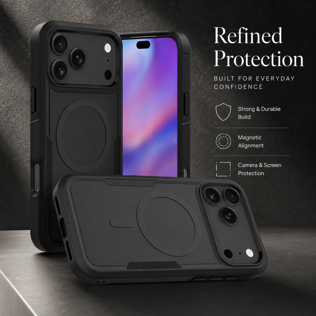 Premium iPhone Case MagSafe Heavy Duty Armor Shockproof Protective Cover PC TPU Magnetic Charging Matte Anti Fingerprint Anti Slip Reinforced Rugged