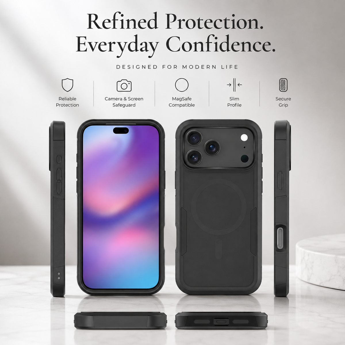 Premium iPhone Case MagSafe Heavy Duty Armor Shockproof Protective Cover PC TPU Magnetic Charging Matte Anti Fingerprint Anti Slip Reinforced Rugged