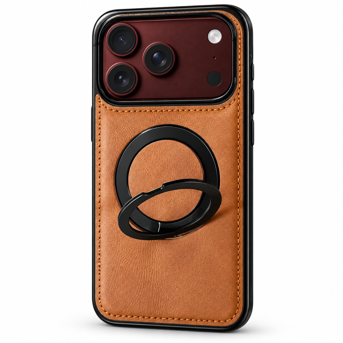 Premium iPhone Case MagSafe Hinge Protection 360 Rotating Ring Holder PU Leather PC TPU Shockproof Non Slip Lightweight Foldable Kickstand Cover
