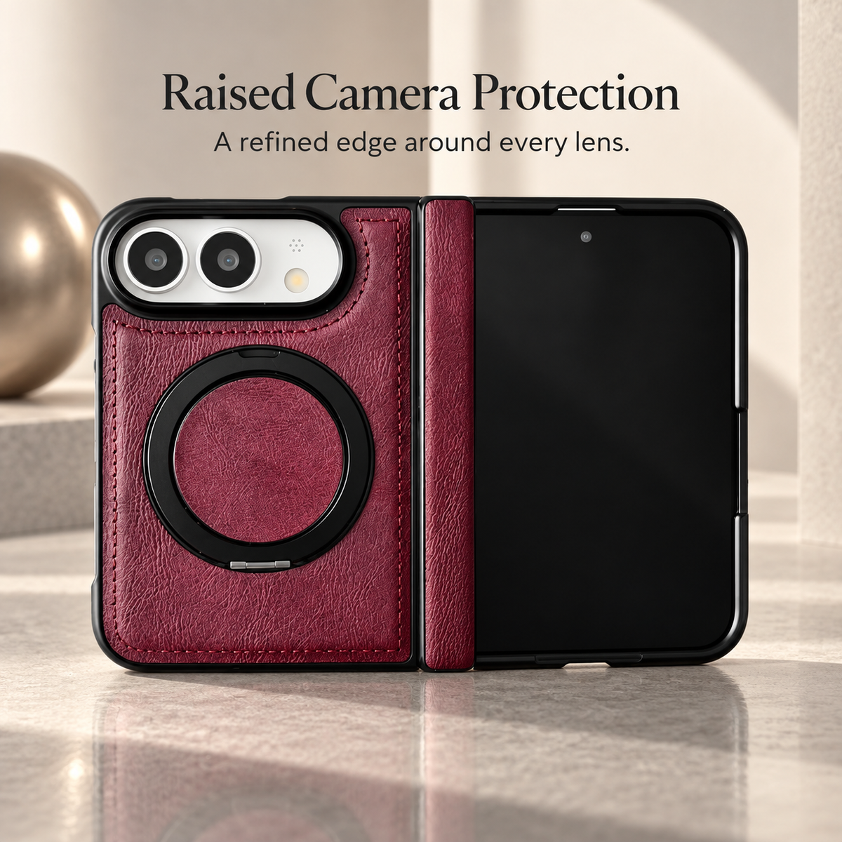 Premium iPhone Case MagSafe Hinge Protection 360 Rotating Ring Holder PU Leather PC TPU Shockproof Non Slip Lightweight Foldable Kickstand Cover