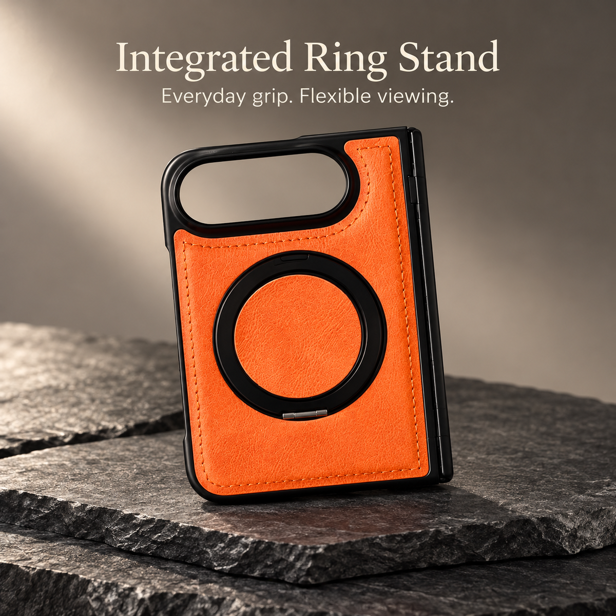 Premium iPhone Case MagSafe Hinge Protection 360 Rotating Ring Holder PU Leather PC TPU Shockproof Non Slip Lightweight Foldable Kickstand Cover