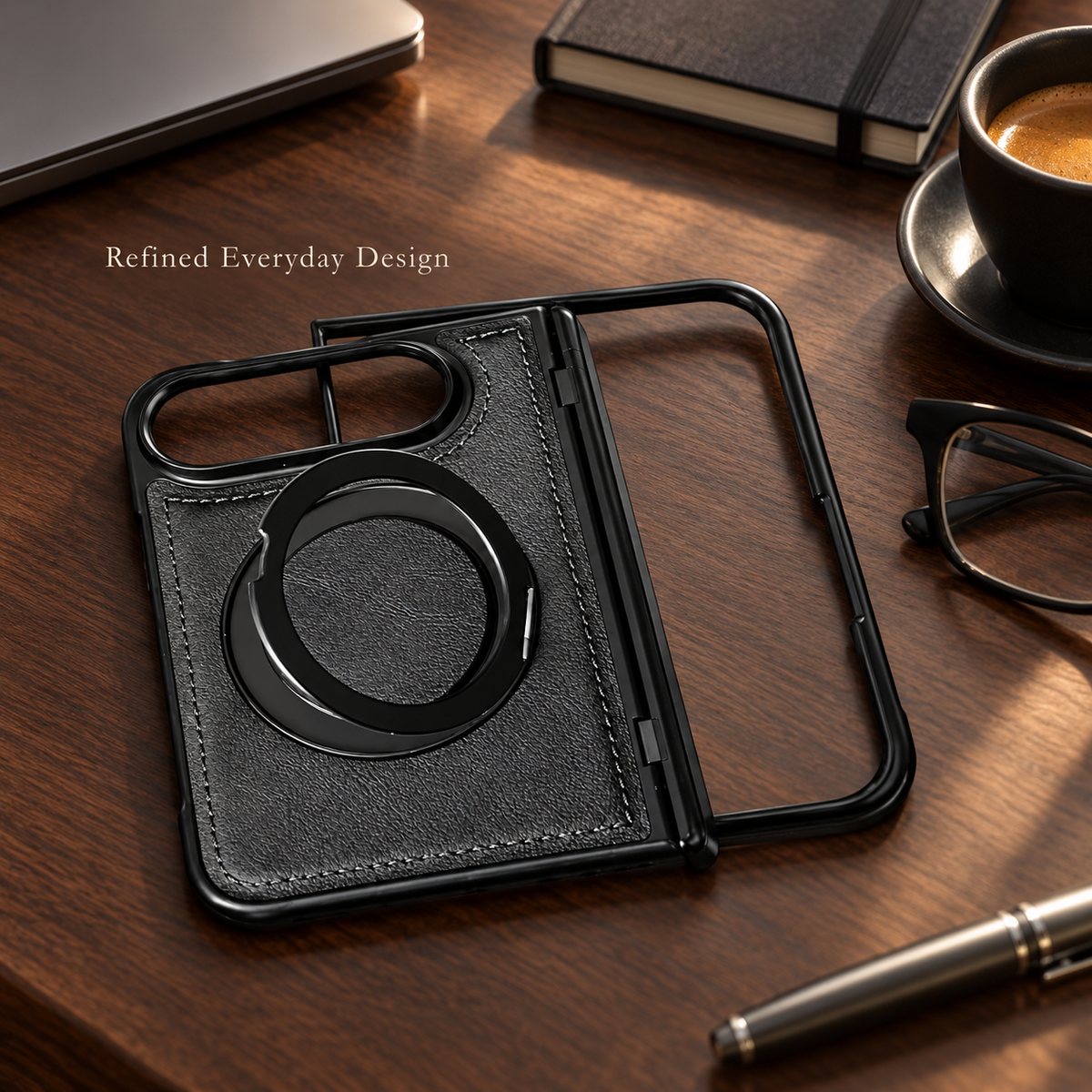 Premium iPhone Case MagSafe Hinge Protection 360 Rotating Ring Holder PU Leather PC TPU Shockproof Non Slip Lightweight Foldable Kickstand Cover